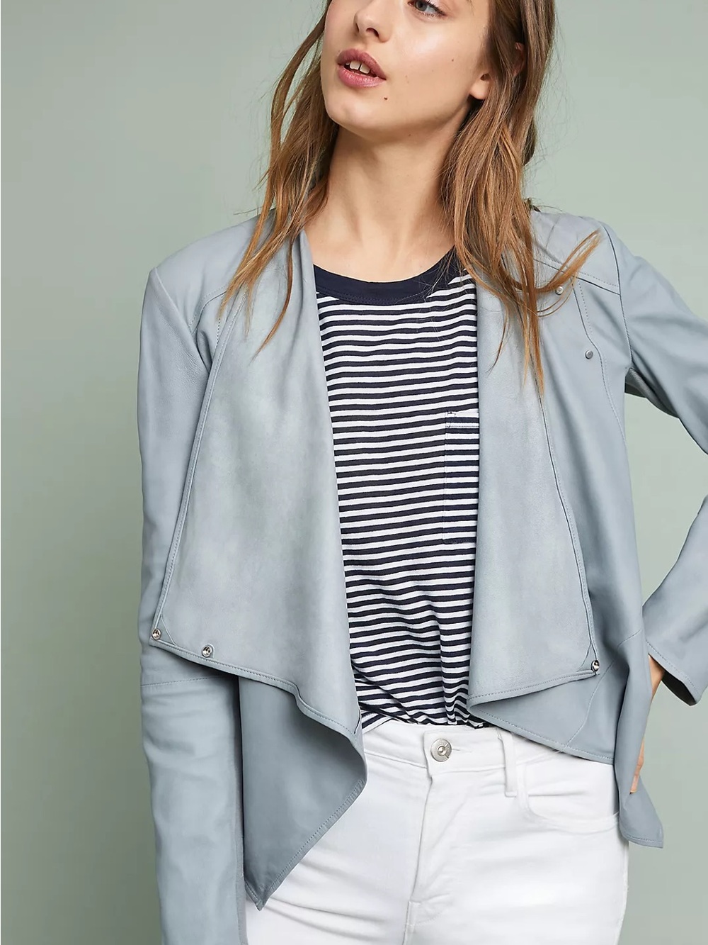 Anthropologie LAMARQUE Frances Cascade Leather Jacket Sky Blue Gray size small